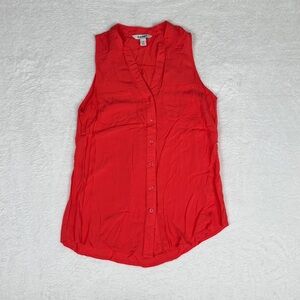 Red Sleeveless Button Up Tank Top Vest